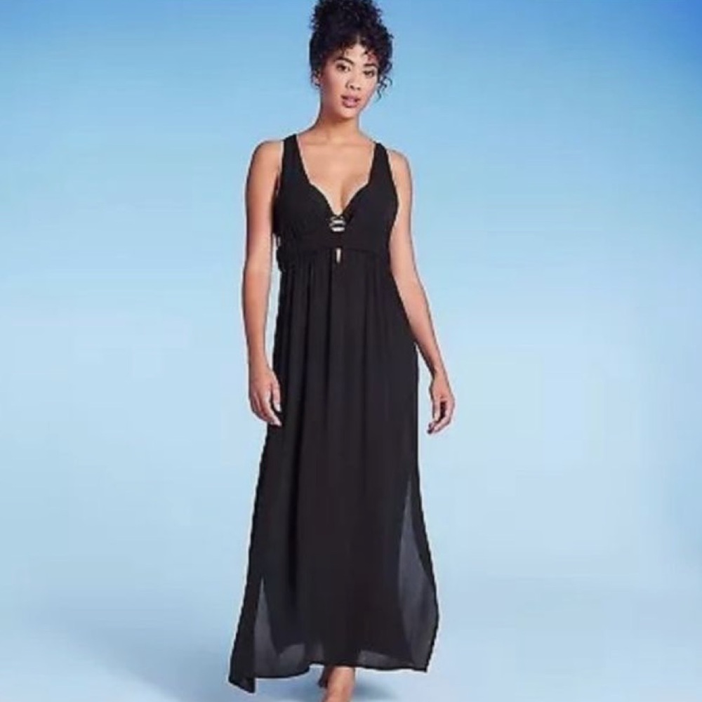 Shade and Shore Black Maxi Swim Coverup Dress - Large